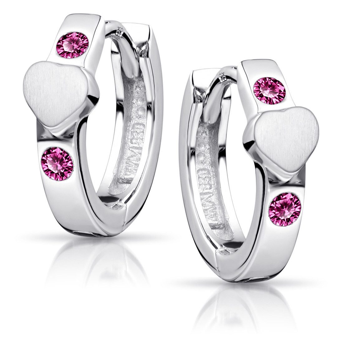 Materia Klappcreolen Kinderohrringe Herzen Zirkonia Pink SO-391, aus 925 Sterling Silber, rhodiniert