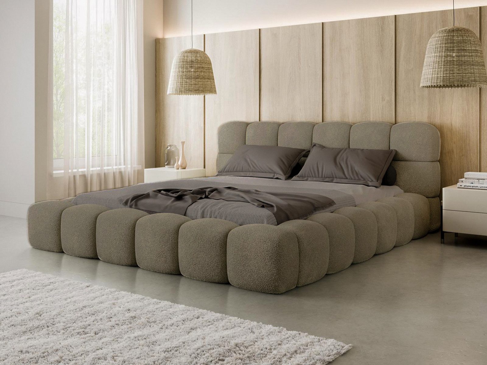 Compleo Polsterbett BIZU BUBBLE bouclé, Designerbett 140/160/180/200x200, MADE IN EU, Weiche Formen, hochwertige Materialien für Komfort wie auf Wolke – Bild 2 von 5