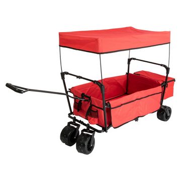 Grafner Bollerwagen Grafner® Bollerwagen Modell Offroad schwarz/rot mit Dach, bis 100kg belastbar, zusammenklappbar