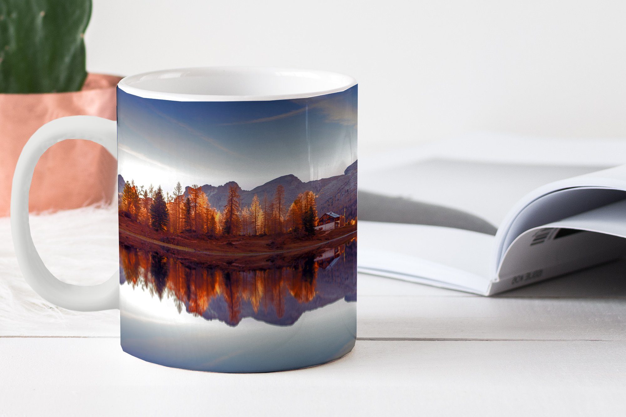 MuchoWow Tasse Berge - Herbst Teetasse, See Kaffeetassen, - Bäume Becher, - Teetasse, Natur, Geschenk Keramik, 