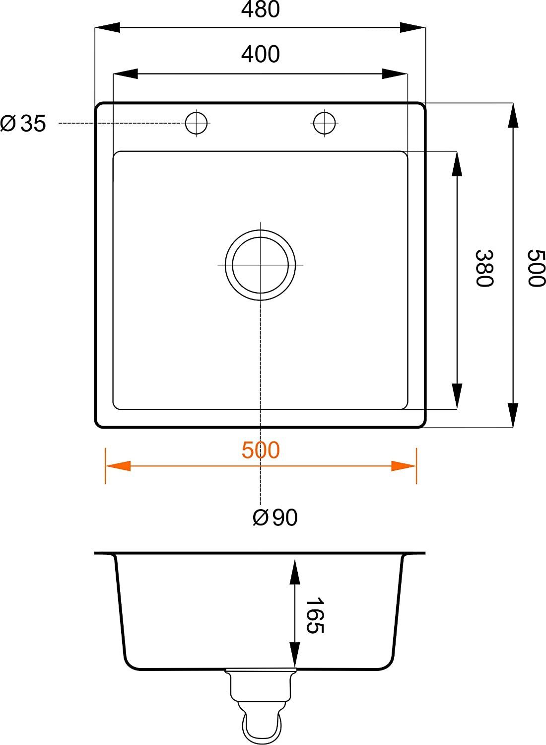 Möbel Spüle Granitspüle 48x50cm Weiß, Faizee Granitspüle Einbauspüle Küchenspüle Eckig
