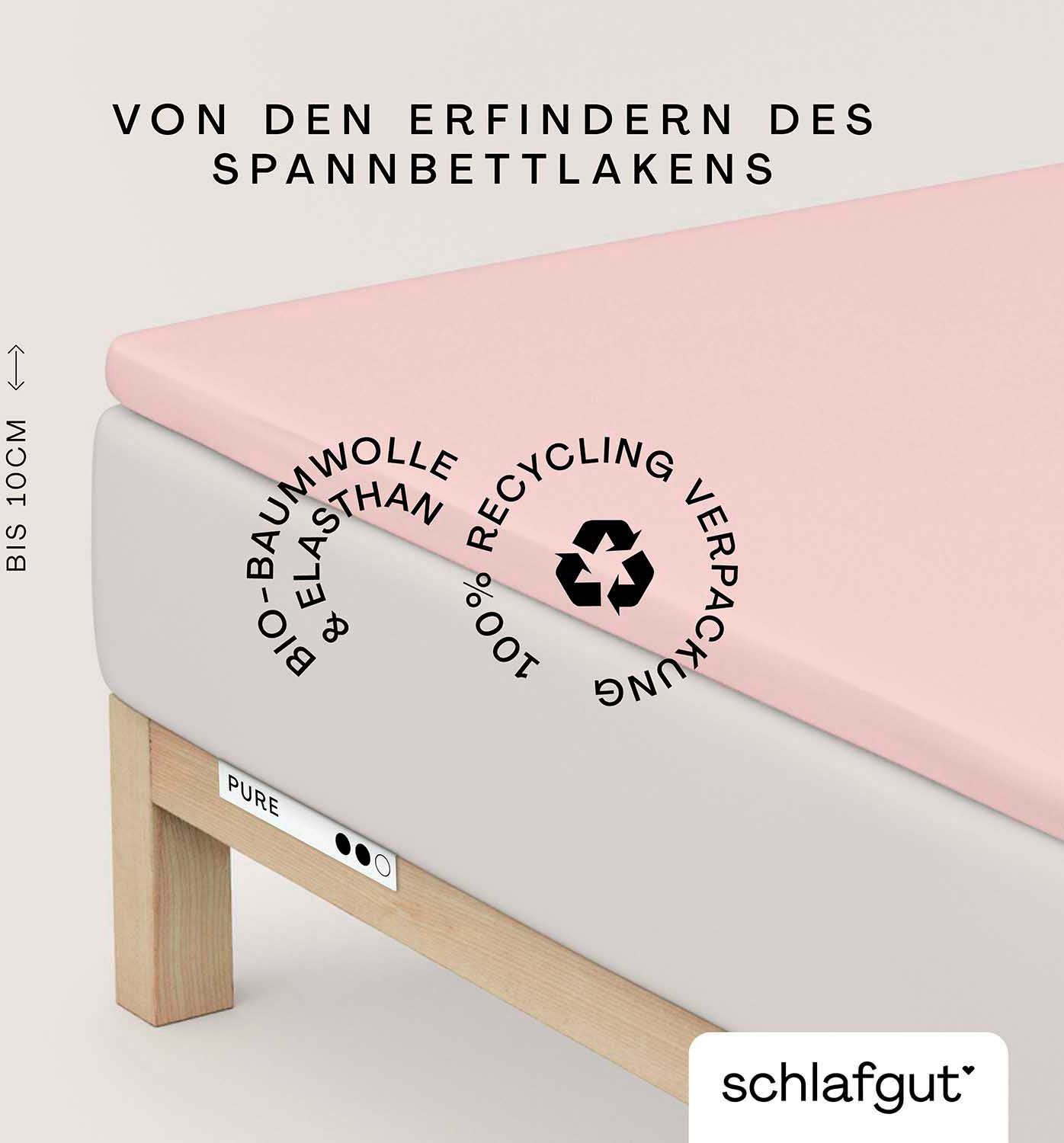 Schlafgut Spannbettlaken PURE TOPPER Bio-Baumwolle mit Elasthan 170 g/m² für Topper bis 10 cm, Jersey-Elasthan, Gummizug: rundum, (1 Stück), PREMIUM Laken für Matratzen bis 10 cm Höhe, dehnbar, blickdicht