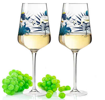 GRAVURZEILE Rotweinglas Leonardo Puccini Weingläser mit UV-Druck - Weiße Flamingos Design, Glas, Sommerliche Weingläser mit Blumen für Aperol, Weißwein und Rotwein