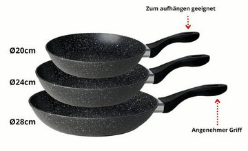 KESSMANN Pfannen-Set Induktion Pfannen 20cm 24cm 28cm 6tlg Bratpfanne für alle Herdarten, Aluminium (Set, 6-tlg., Inkl. 1 Pfannenwender + 1 Untersetzer + 1 Holzlöffel Antihaft), Pfannenset induktionsherd Kasserolle Hochrand Pfanne Kochpfanne Tiegel