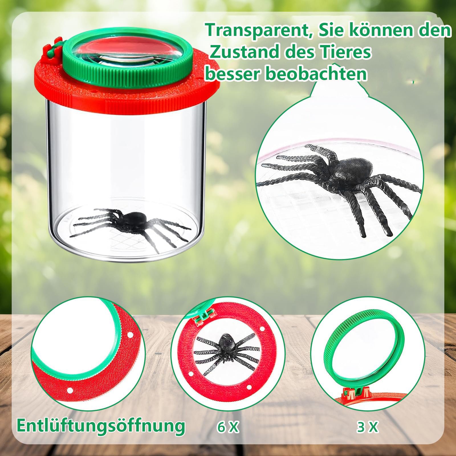 CLTYQ Becherlupe Kids Becherlupe, Kinder-Lupenbecher zum Erkunden der Natur, Kleinkindspielzeug, 2 Stück Lupenglas für 3-Fach und 6-Fach