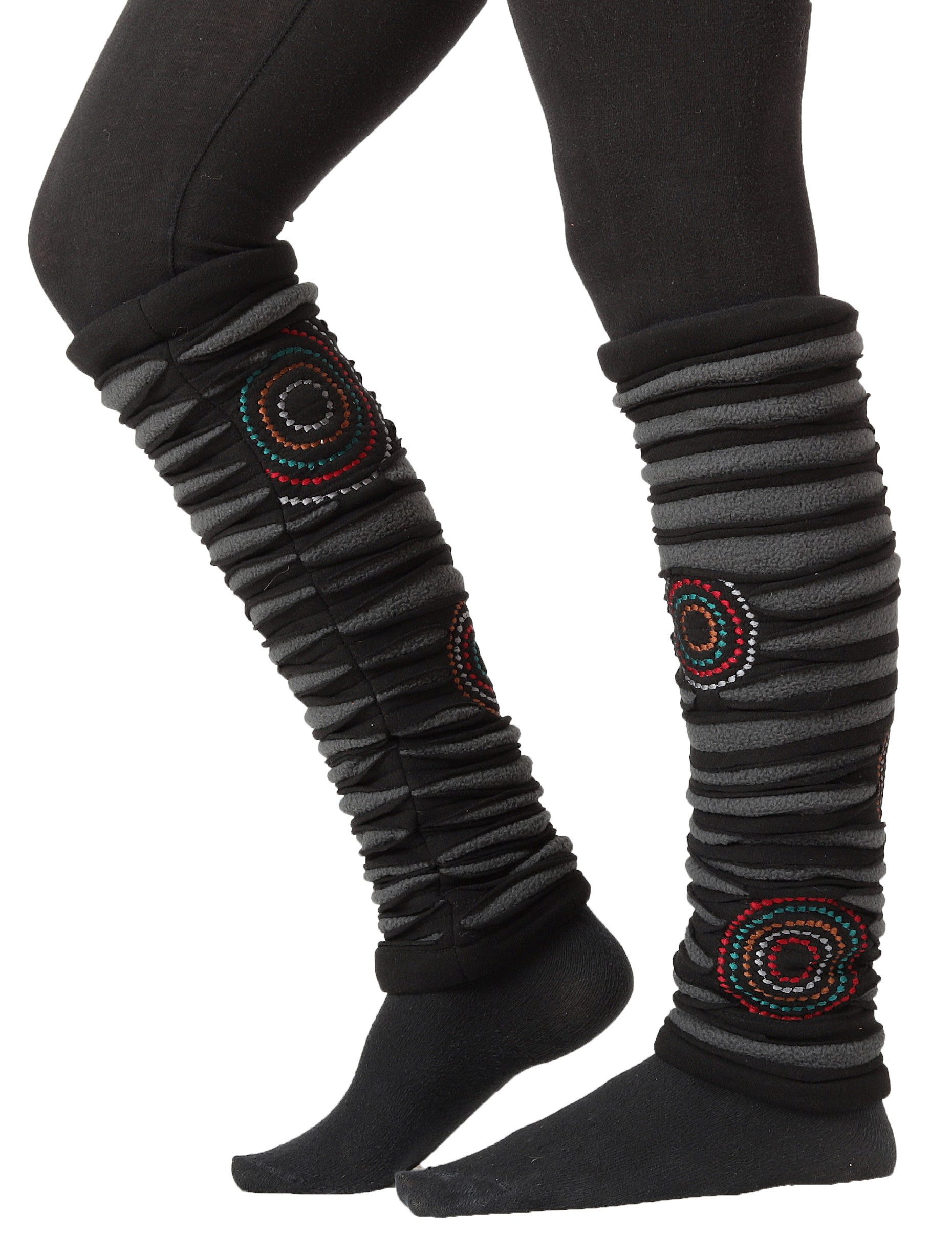 PUREWONDER Beinstulpen Stulpen Beinstulpen Patchwork für Damen, Beinwärmer lw59 Schwarz (1 Paar) Einheitsgröße