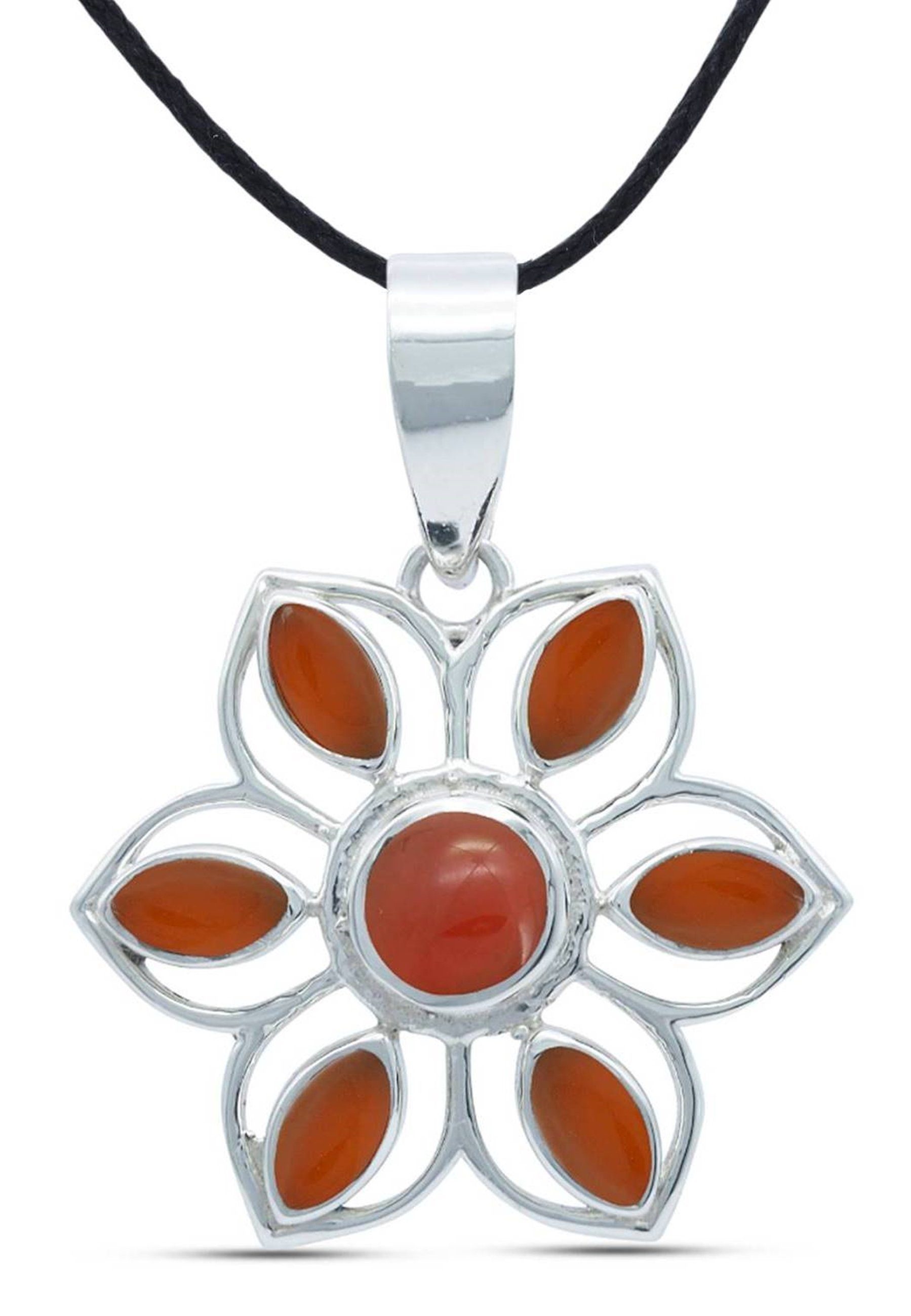 mit Blume mantraroma orange; 925er Kettenanhänger Karneol, verschiedene; Farbe: Steinform: Stil: Silber