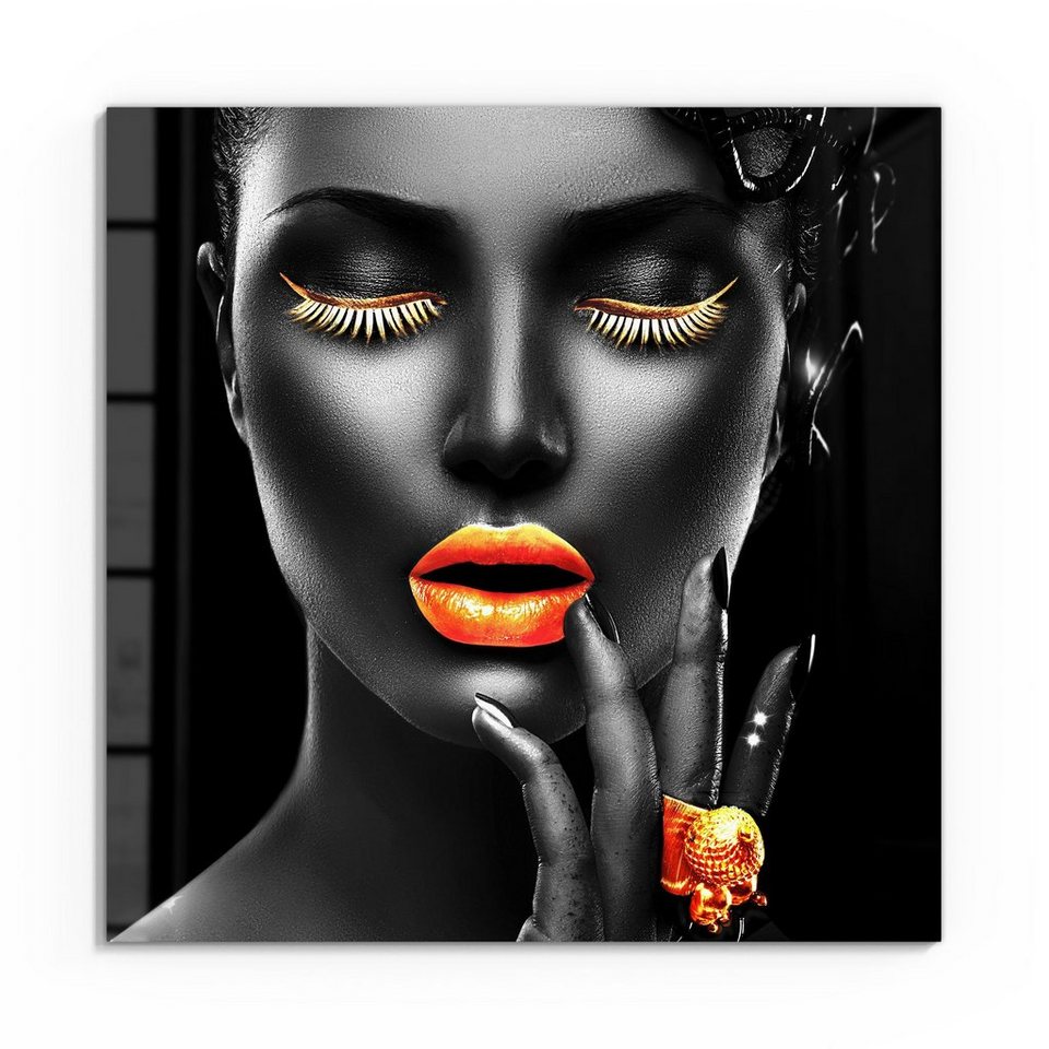 DEQORI Glasbild \'Frau mit Gold Make-Up\', \'Frau mit Gold Make-Up\', Glas  Wandbild Bild schwebend modern