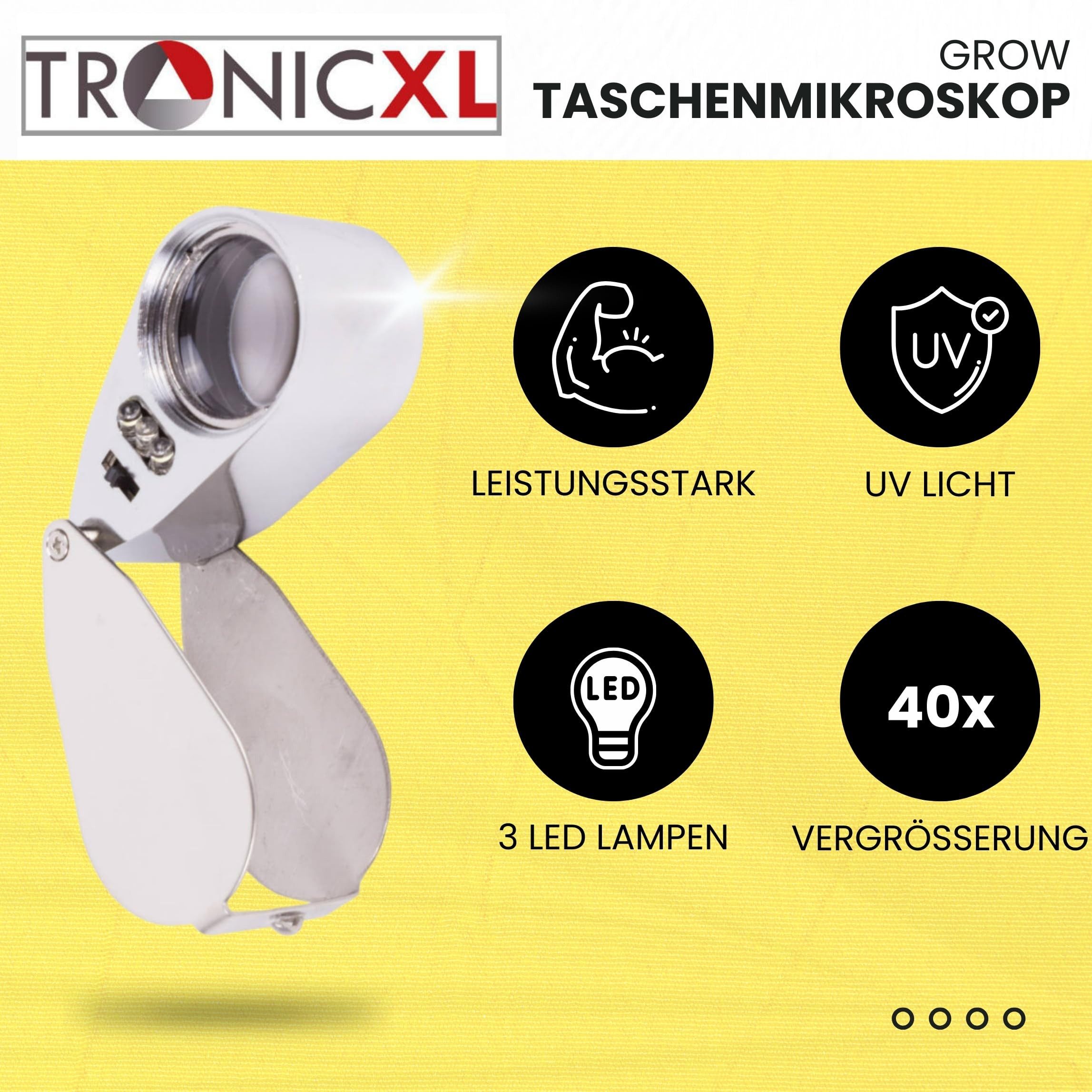 TronicXL Premium Taschenmikroskop für Grow Cannabis Lupe mit LED Leuchte + UV Taschenmikroskop