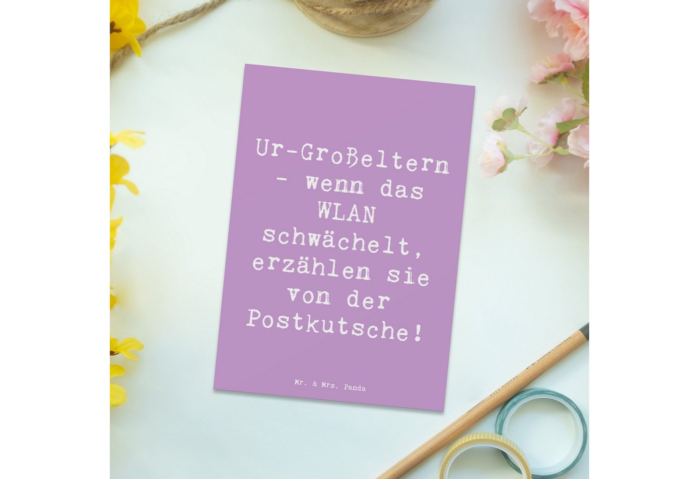 Thumbnail - Mr. & Mrs. Panda Postkarte Spruch Ur-Großeltern Geschichten - Lavendeltraum - Geschenk, WLAN sch, Glänzende Vorderseite