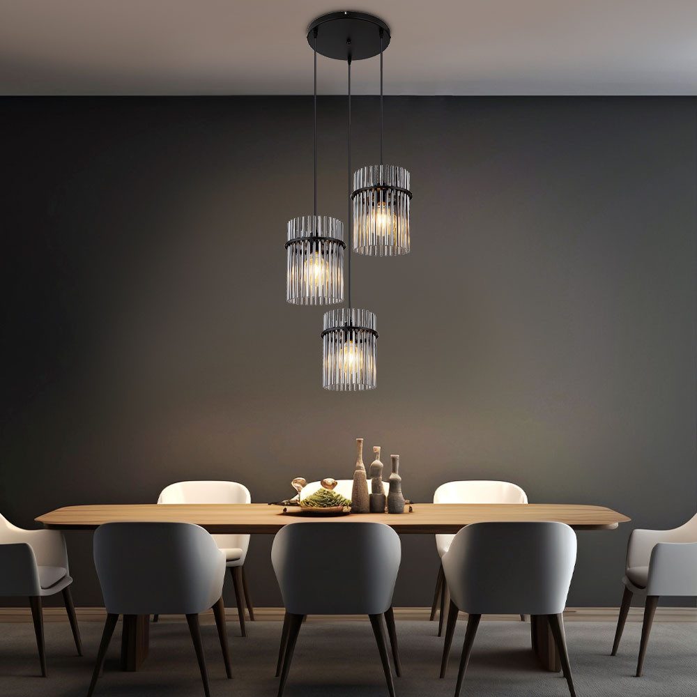 GLOBO LIGHTING LED Pendelleuchte, Leuchtmittel inklusive, Warmweiß, Pendellampe Wohnzimmerleuchte 3 Flammig LED Glasstäbe rauchfarben