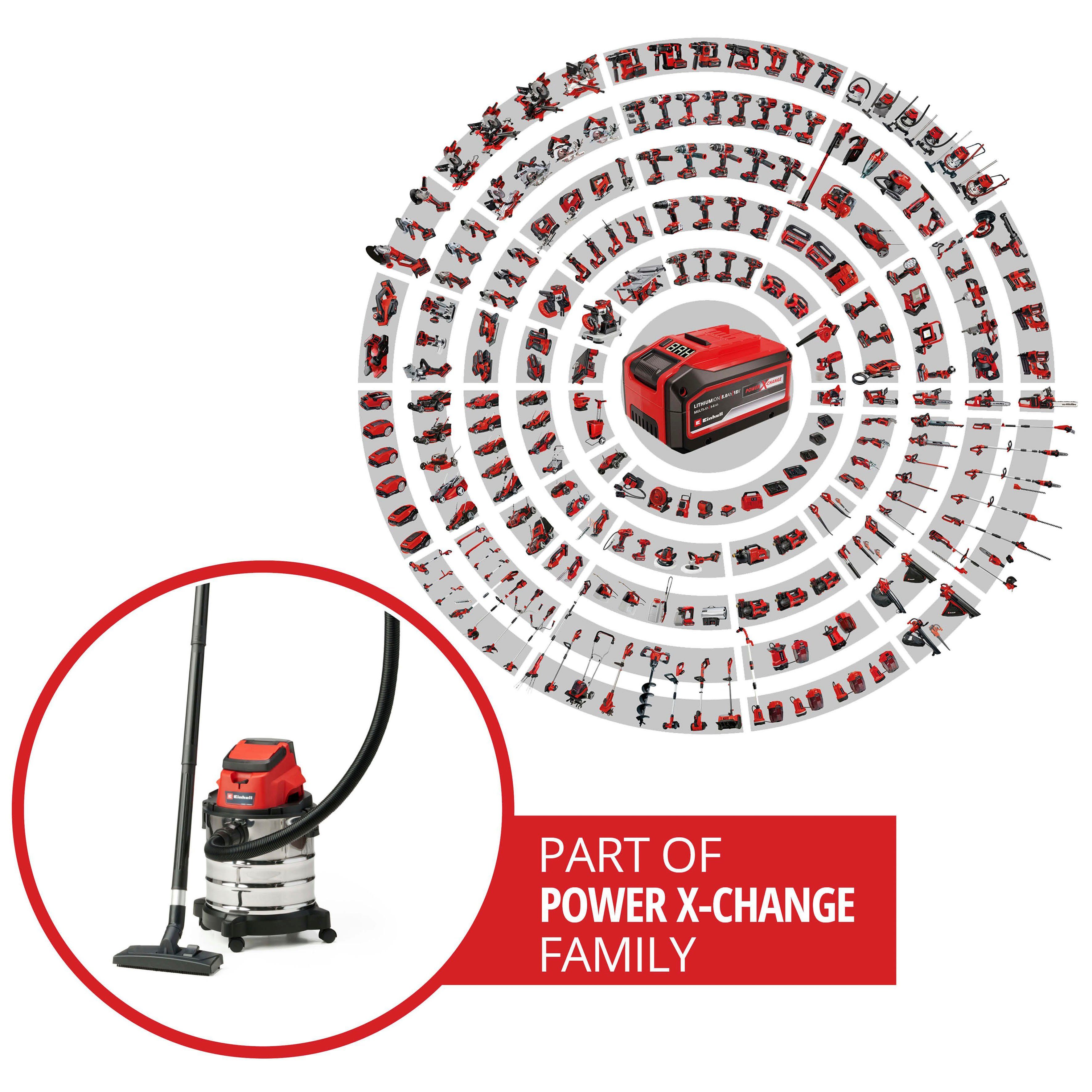 Einhell ohne - 900 Ladegerät mit X-Change, Akku TC-VC 18/20 Nass-Trocken-Akkusauger Solo, Beutel, S Power W, Li und