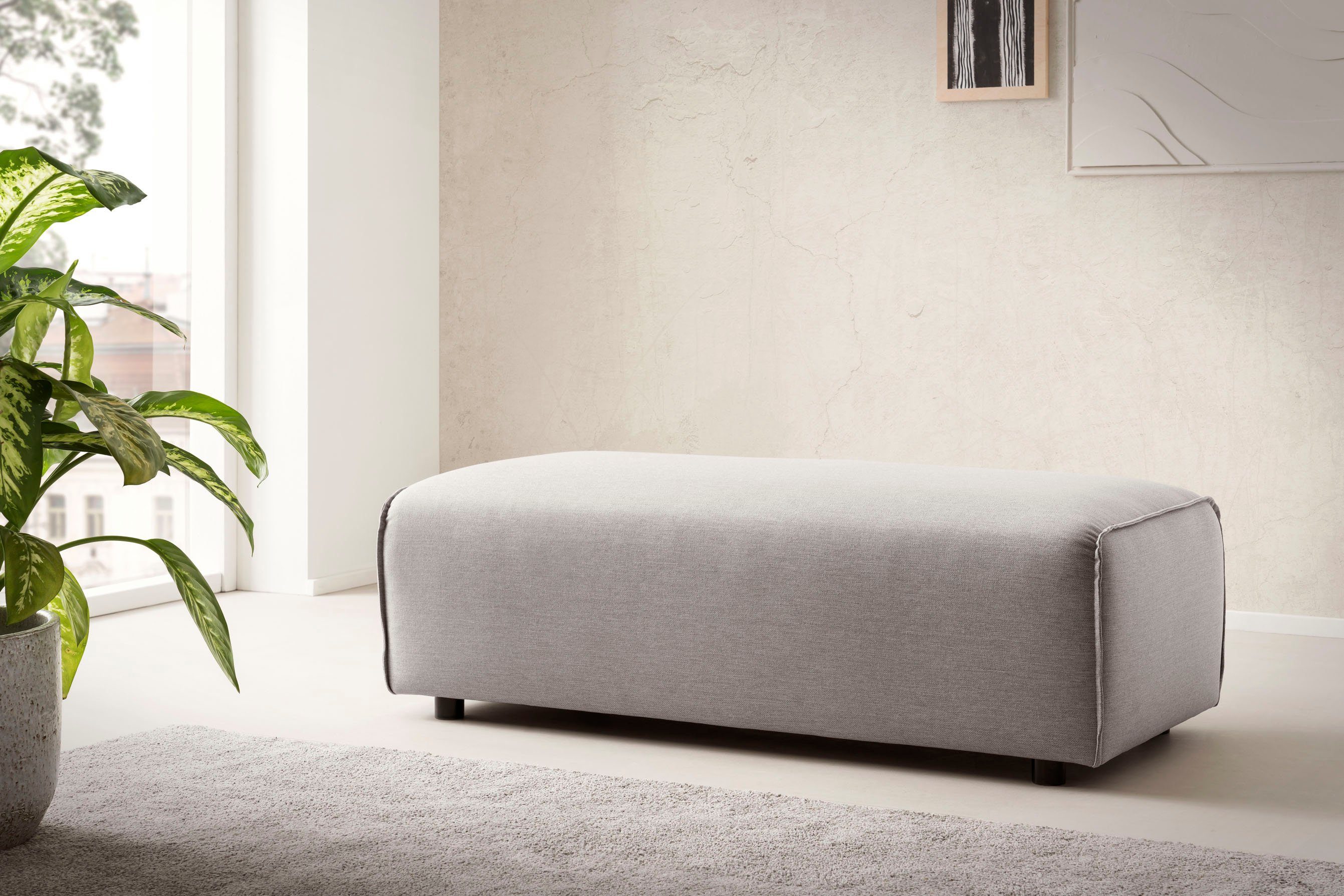 LeGer Home by Lena Gercke Hocker PIARA, Polsterhocker mit Kedernaht, Cord, Leinenoptik o. Strukturstoff, zur Serie PIARA, rechteckig, schwarze Füße, bequemer Sitzkomfort