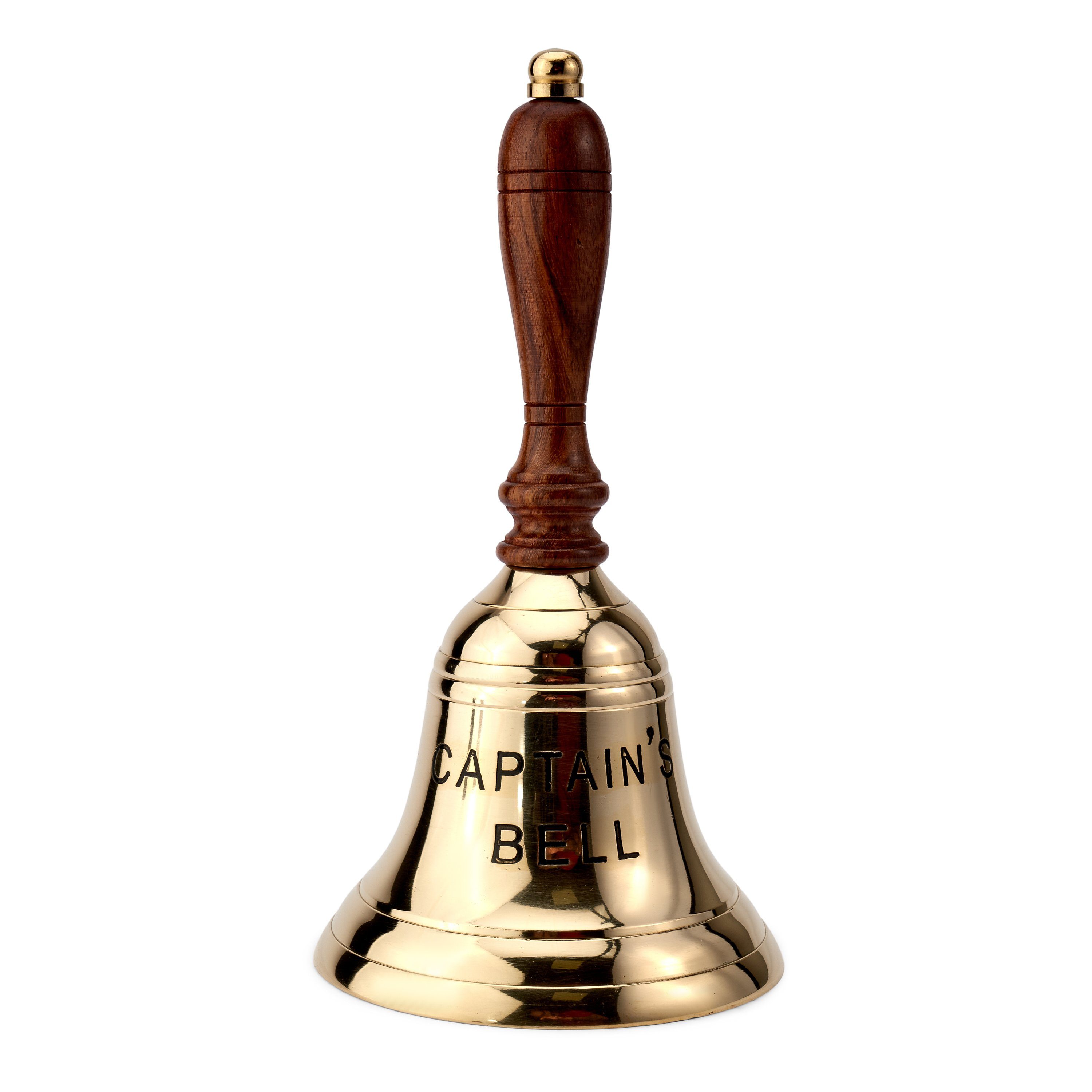 NKlaus Dekofigur 21cm Tischglocke Captain's Bell aus Messing graviert Handglocke mit Ho, Made in Germany