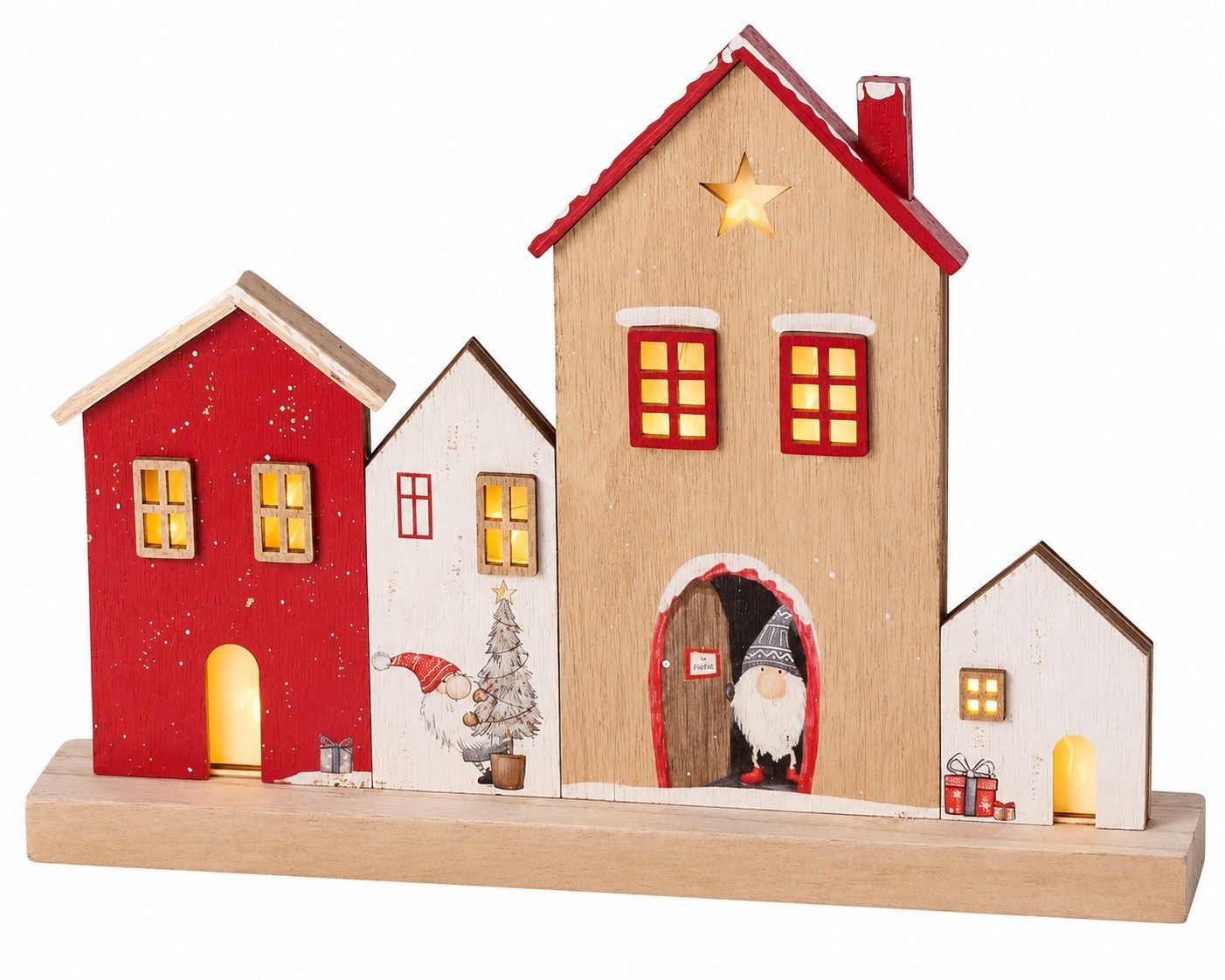 Wurm Weihnachtsfigur LED Winterdorf Holz mit Timer batteriebetrieben 30 cm
