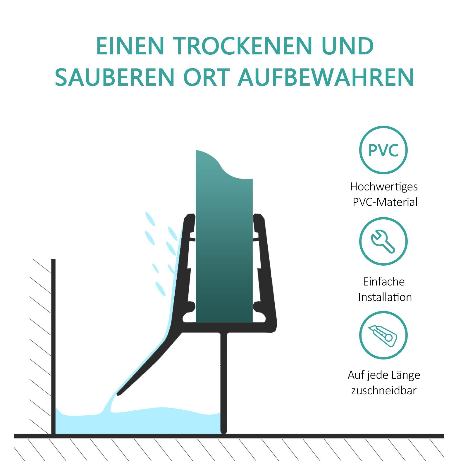 EMKE Duschdichtung Ersatzdichtung Wasserabweiser Duschdichtung Schwallschutz 1set, L: 100 cm, L:60cm-100cm(1-Stück,für Glastür Duschtür Duschkabine,Dusche Dichtung)