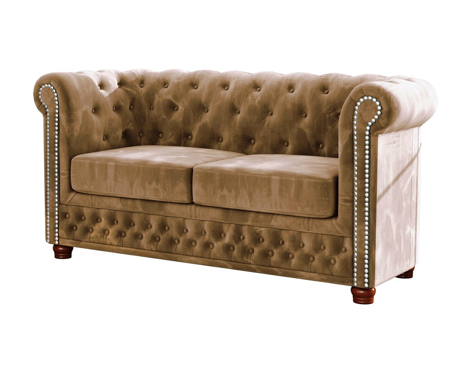 S-Style Möbel Polstergarnitur Beige 3+2+1, Wellenfederung Leeds 3-Sitzer-Sofa, Sessel), 2-Sitzer-Sofa, (1x 1x mit 1x Chesterfield