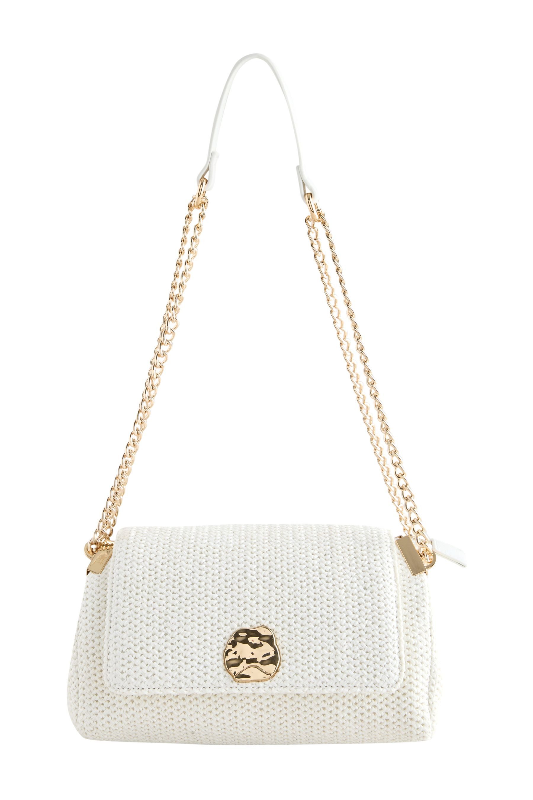 Schultertasche Schultertasche in Raffiaoptik mit Metalldetails