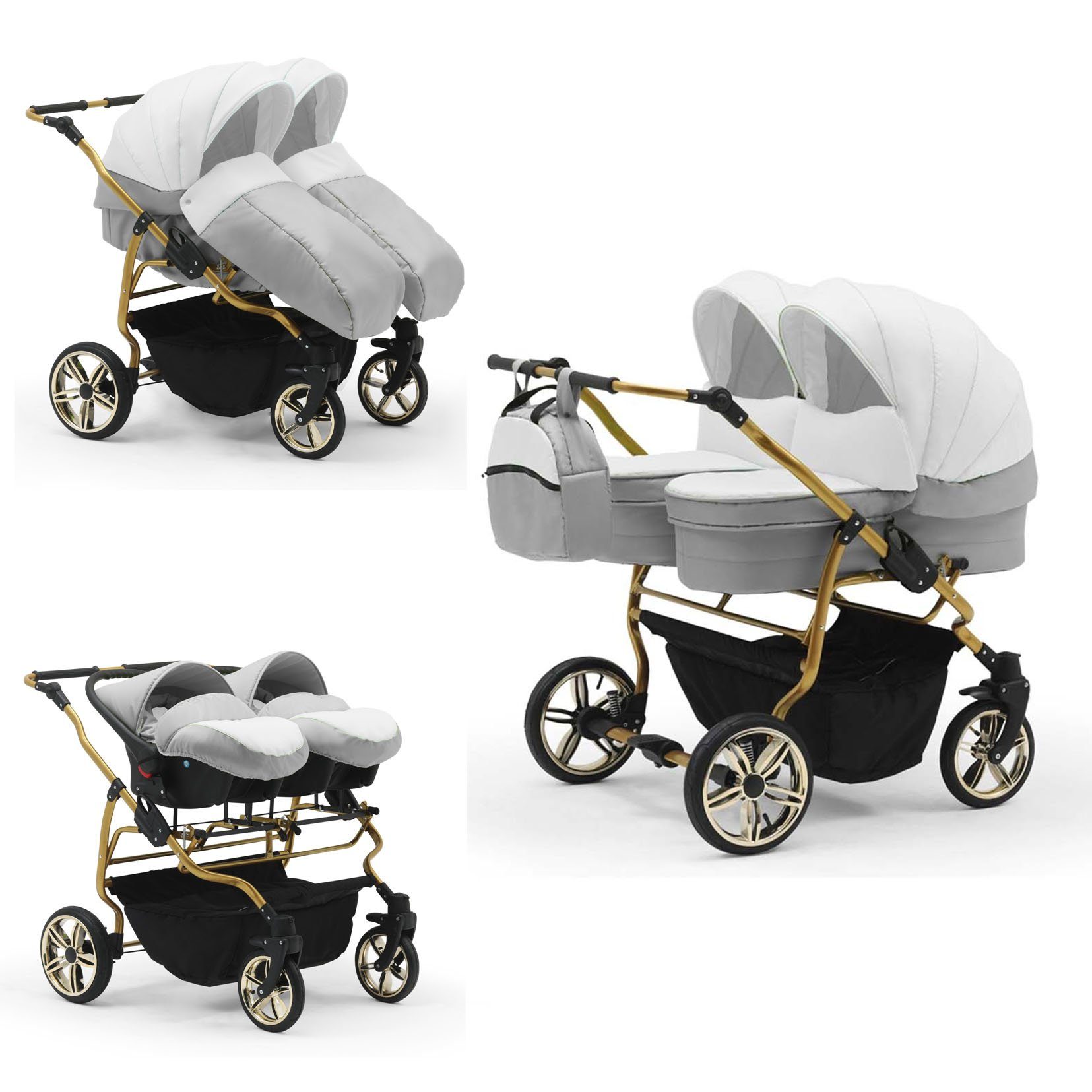 Lux 1 babies-on-wheels 33 Weiß-Hellgrau in - Duet 13 Teile inkl. Farben - Gold Zwillingswagen in Autositze 3
