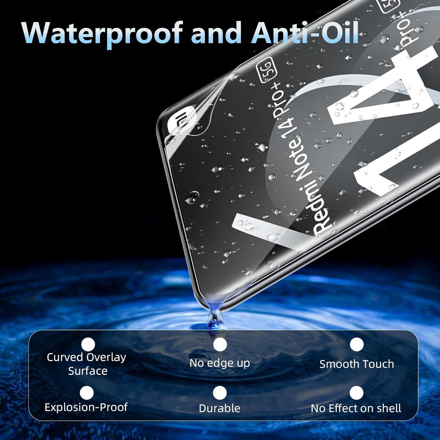 CLM-Tech Displayschutzfolie 3X für Xiaomi Redmi Note 14 Pro 5G Folie weich für Xiaomi Redmi Note 14 Pro 5G / Redmi Note 14 Pro+, TPU Folie - Anti-Fingerabdruck  – Bild 5 von 5