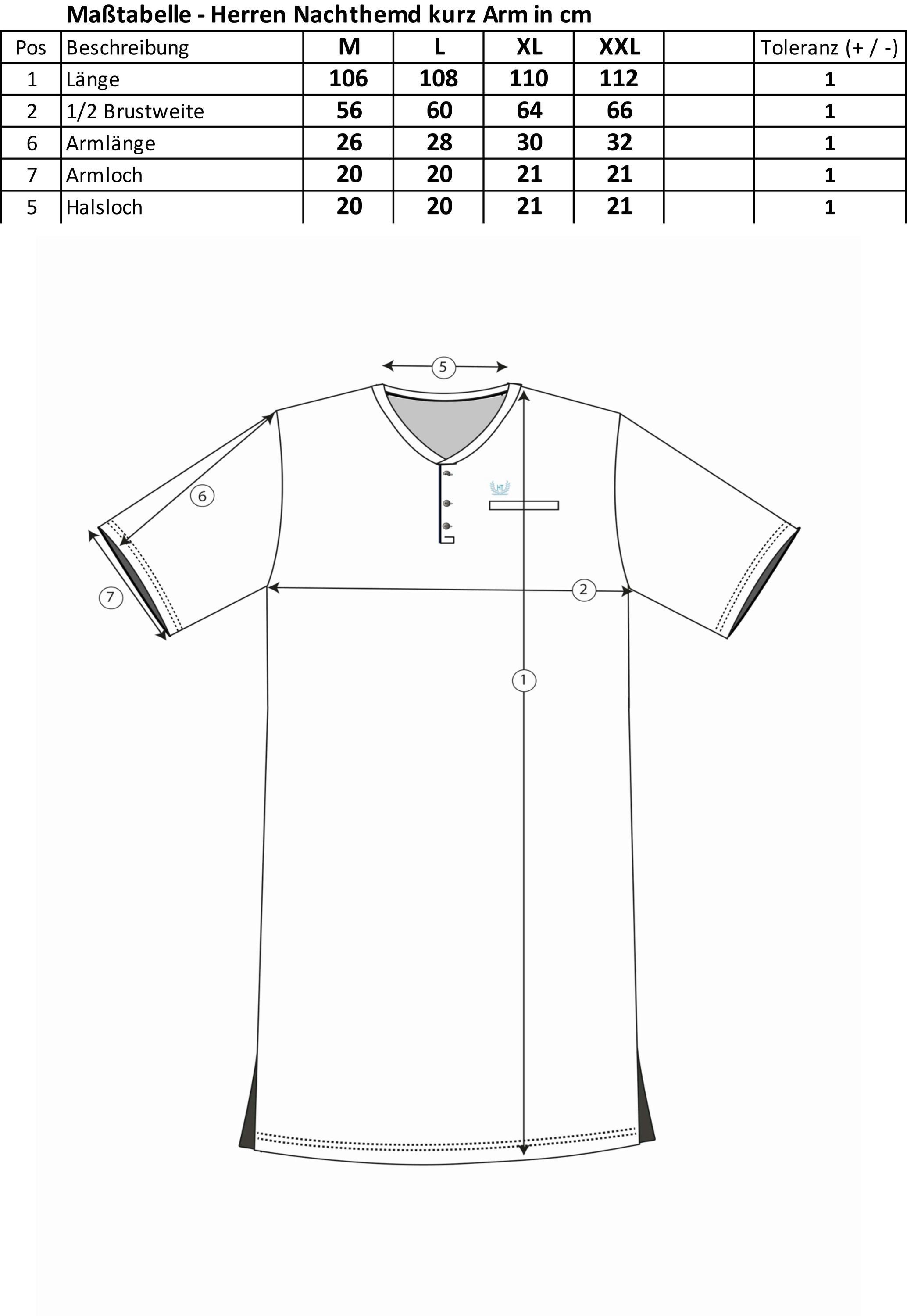 - grau V-Ausschnitt Nachthemd Lucky Kurzarm Uni Nachthemd