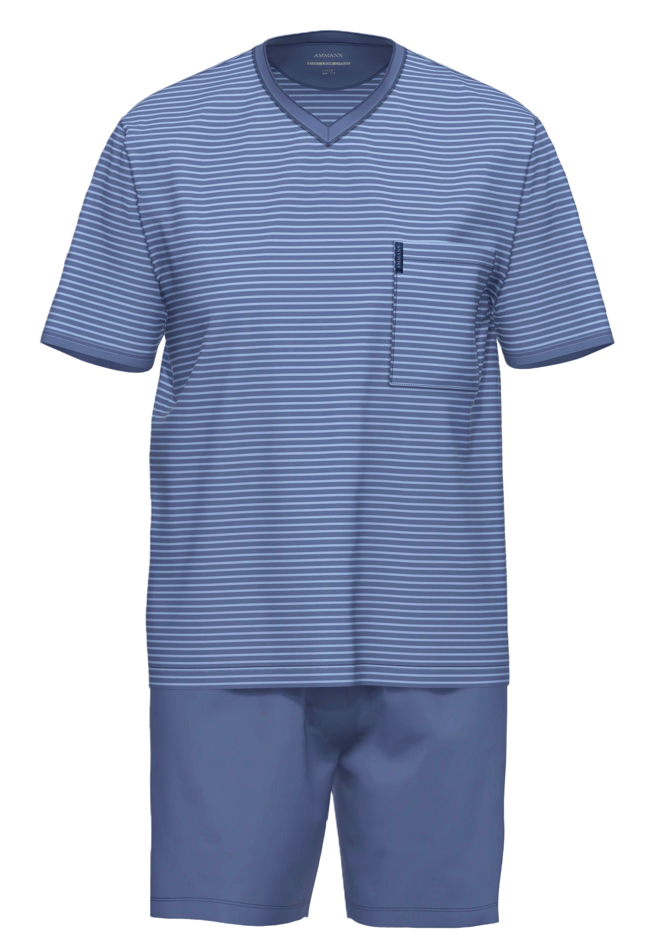 Baumwolle - (Set, Ammann 2 - tlg) Atmungsaktiv Light Cotton Pyjama Polo Extra Schlafanzug