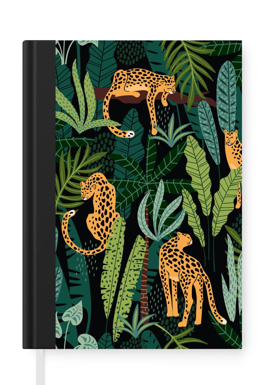 MuchoWow Notizbuch Dschungel - Panther - Muster - Jungen - Mädchen - Pflanzen, Journal, Merkzettel, Tagebuch, Notizheft, A5, 98 Seiten, Haushaltsbuch