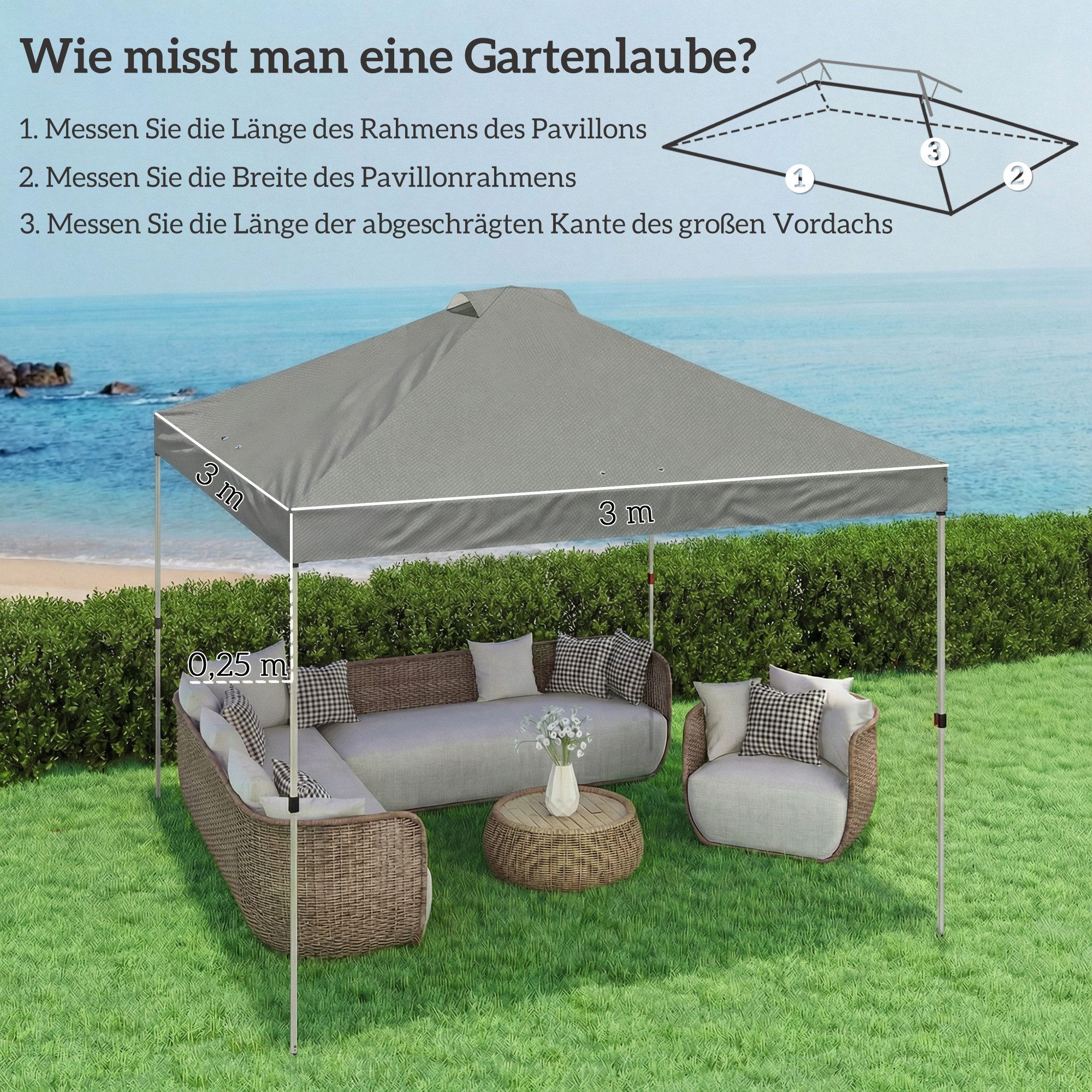 Outsunny Faltpavillon Pavillondach UV50+, mit 0 Seitenteilen, (Set, inkl. Ersatzdach), UV50+, wasserdicht, 8 Abflusslöcher