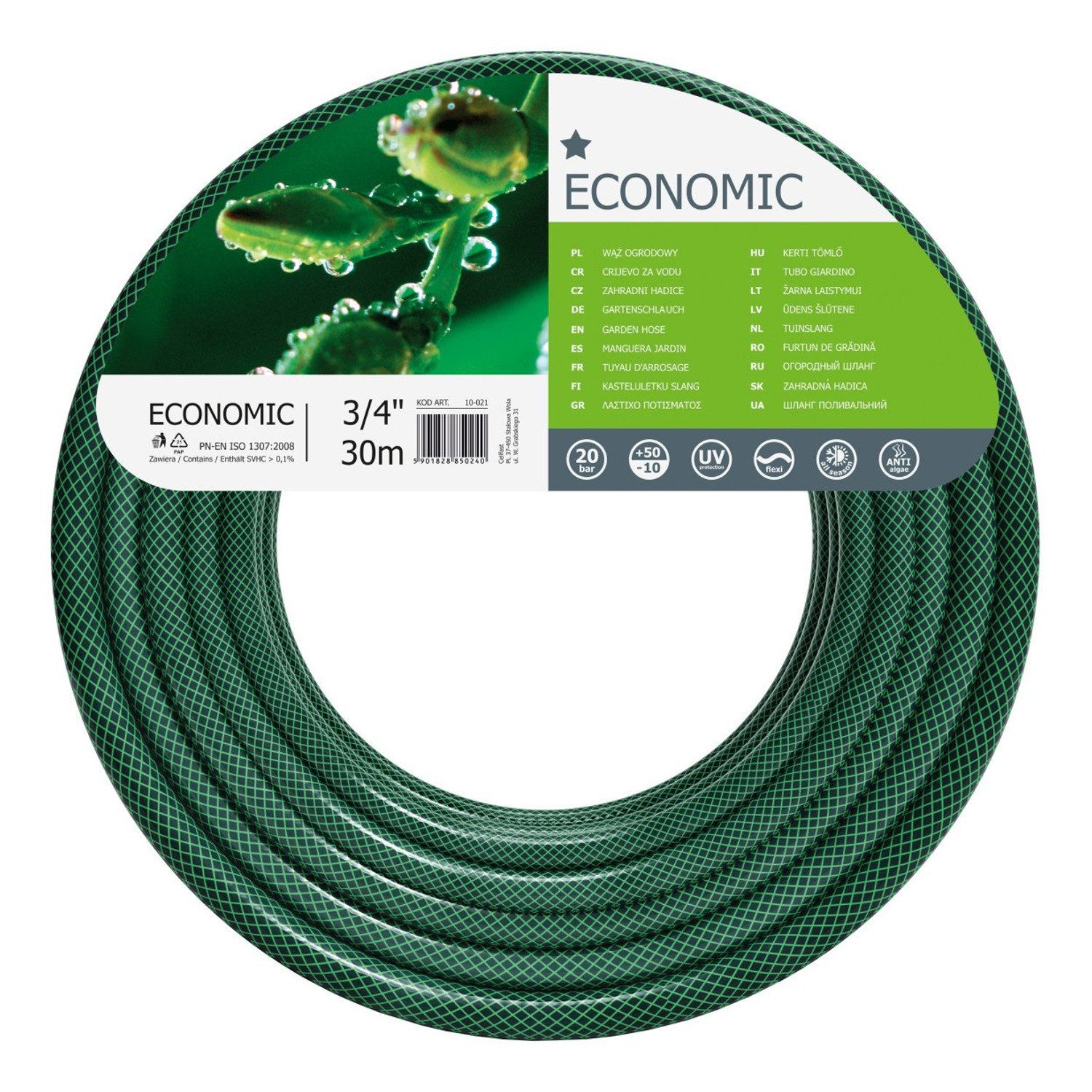 Cellfast Gartenschlauch 10-021 ECONOMIC GARTENSCHLAUCH 3/4 30m 3-lagig, Beständig gegen UV-Strahlen und Algenbildung im Schlauch, 3-lagig, Polyester Kreuzgeflecht