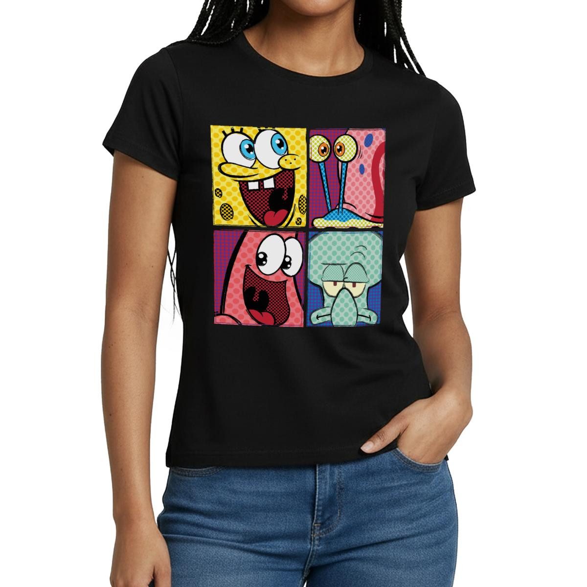 T-Shirt SpongeBob Schwammkopf Patrick Gary Thaddäus Frauen T-Shirt