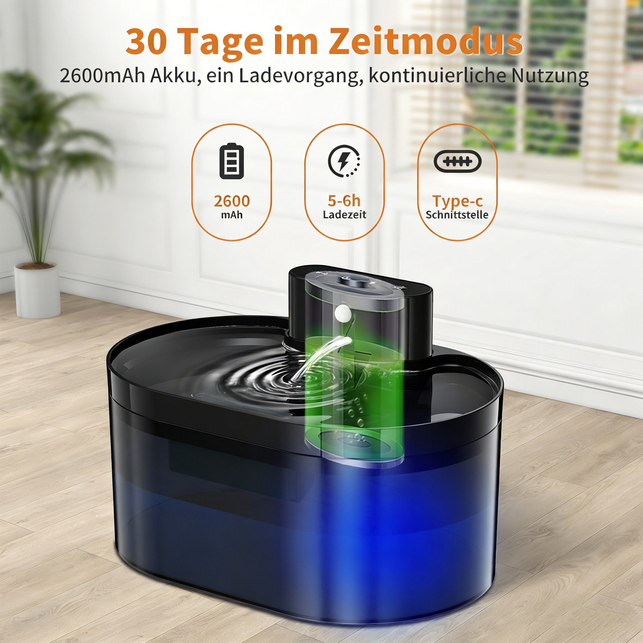 AIBISTAR Trinkautomat Trinkbrunnen 2LUltraleiser automatischer Wasserspender für Katze Hunde 2 l, BxTxH:22x20x18CM,Schwammwasserfilter,Aktivkohle-Wasserfilter