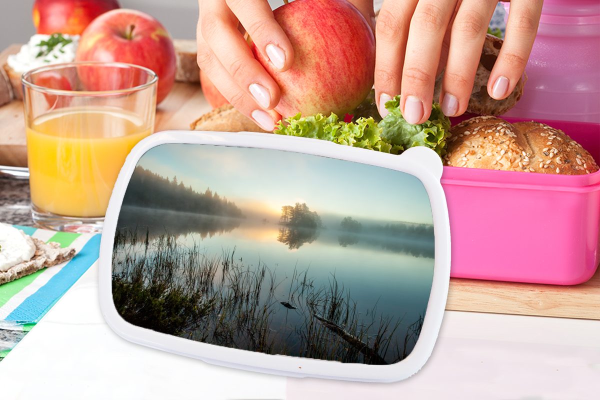 MuchoWow Lunchbox Ruhiger Morgen im Snackbox, rosa Kunststoff, für Brotdose Wald Kinder, Kunststoff Erwachsene, Mädchen, (2-tlg), von Brotbox Norwegen
