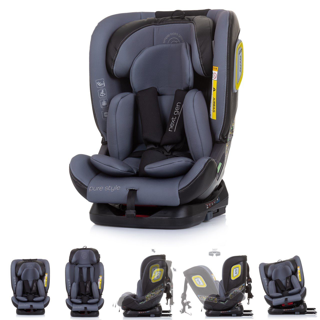 Chipolino Autokindersitz Kindersitz i-Size Next Gen, bis: 36 kg, (40 - 150 cm) Isofix Reboard 360° drehbar grau