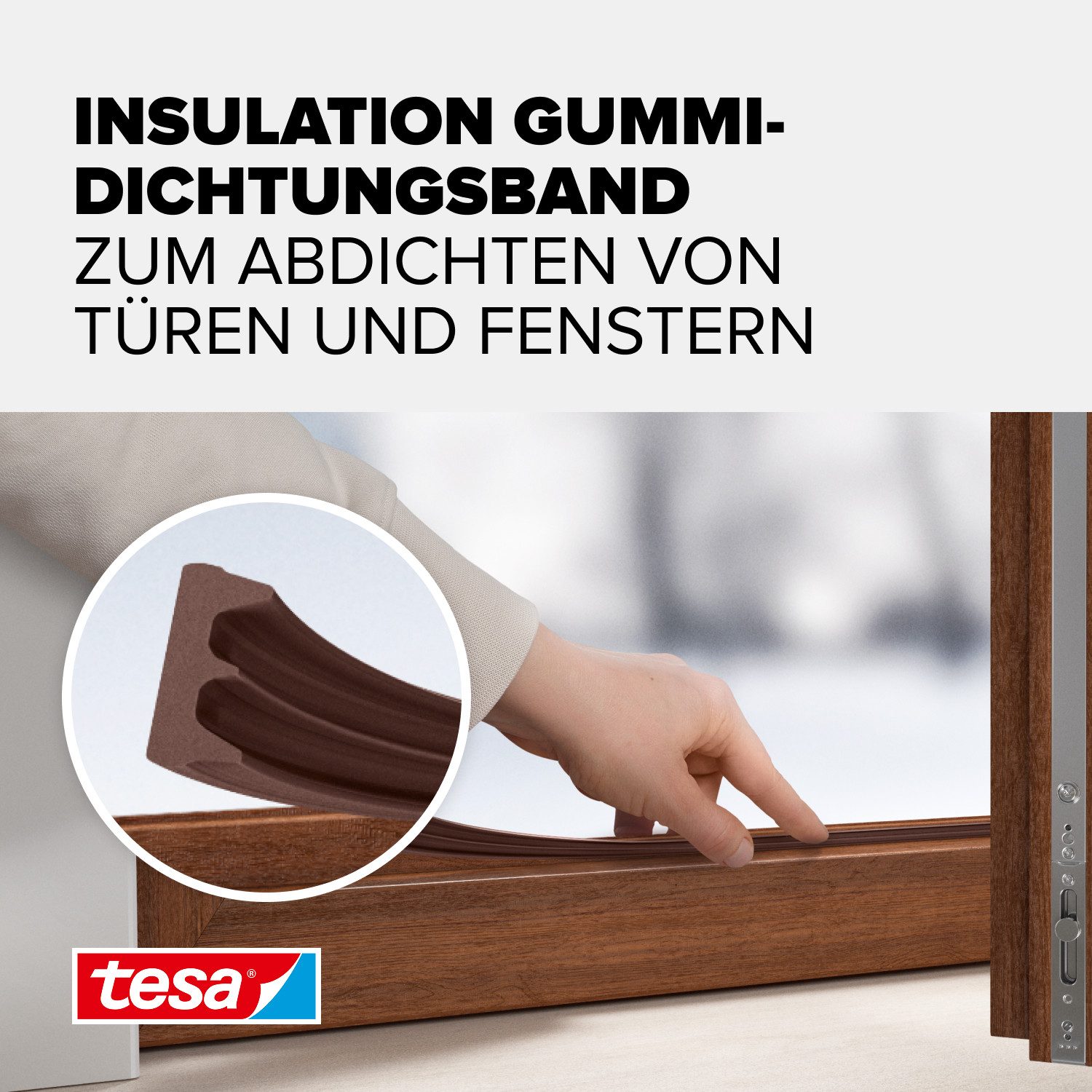 tesa Dichtungsband INSULATION Dichtungsband S -Selbstklebende Gummidichtung, (Packung, 1-St., Dichtungsband S Braun - 6 m x 9 mm x 4 mm), zum Isolieren von Spalten an Fenstern und Türen