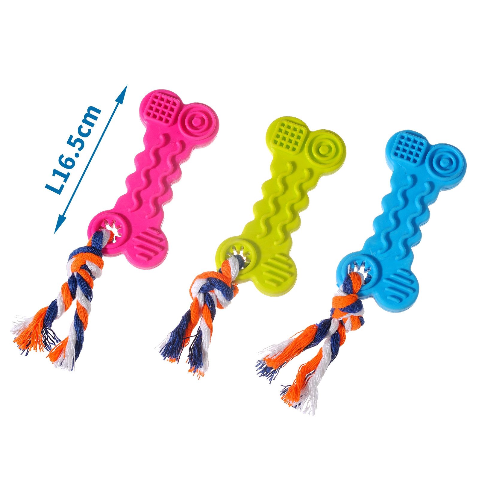 Kauspielzeug 3x TPR & Baumwollseilspielzeug Knochen Fun Spielseil für Hunde