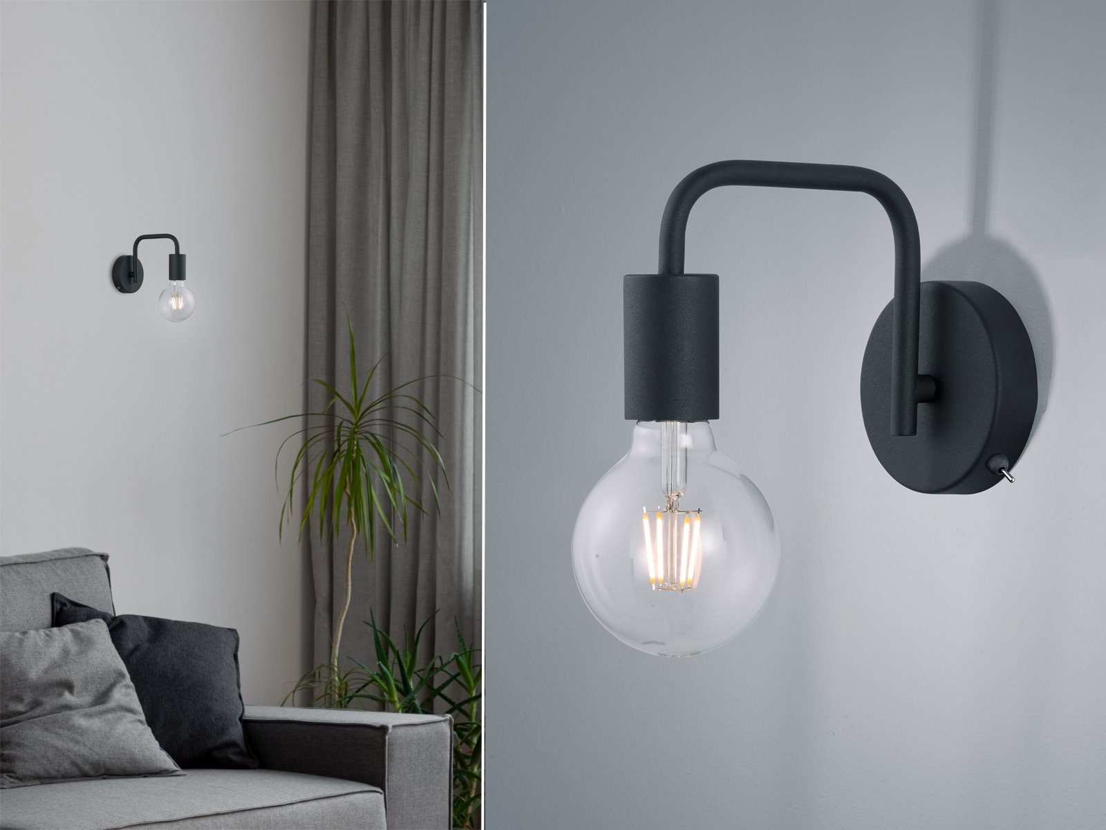 meineWunschleuchte LED Wandleuchte, LED wechselbar, innen klein-e mit Schalter Industrial minimalistisch Schwarz Höhe 15cm