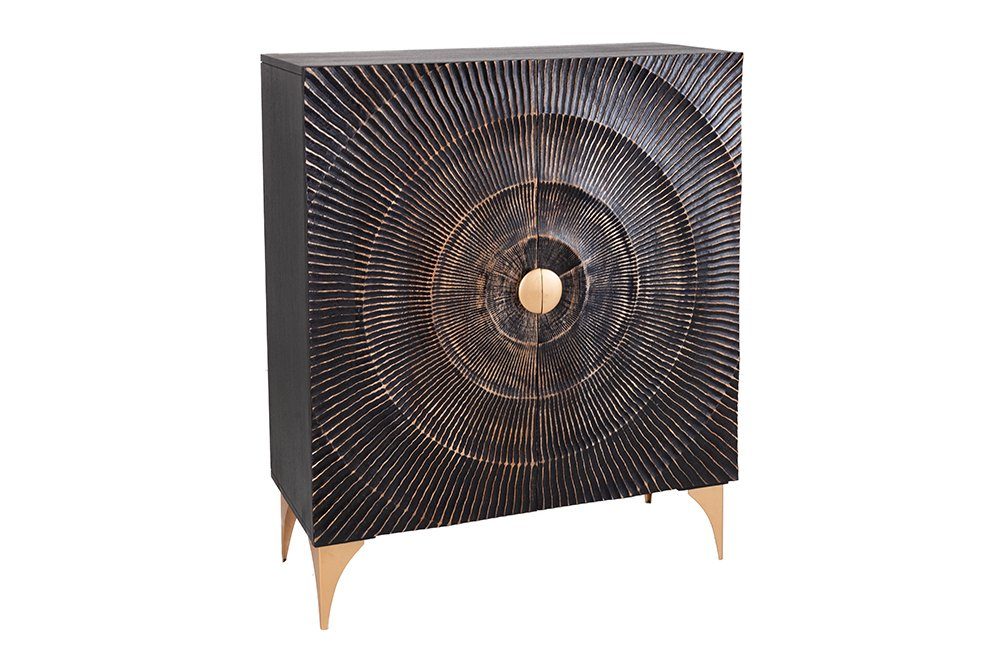 riess-ambiente Highboard GOLDEN SUNSET 120cm schwarz/gold - Massivholz, 3D-Front mit Ornament (Einzelartikel, 1 St), Design Schrank mit Stauraum & Türen – ideal für Wohn- oder Esszimmer