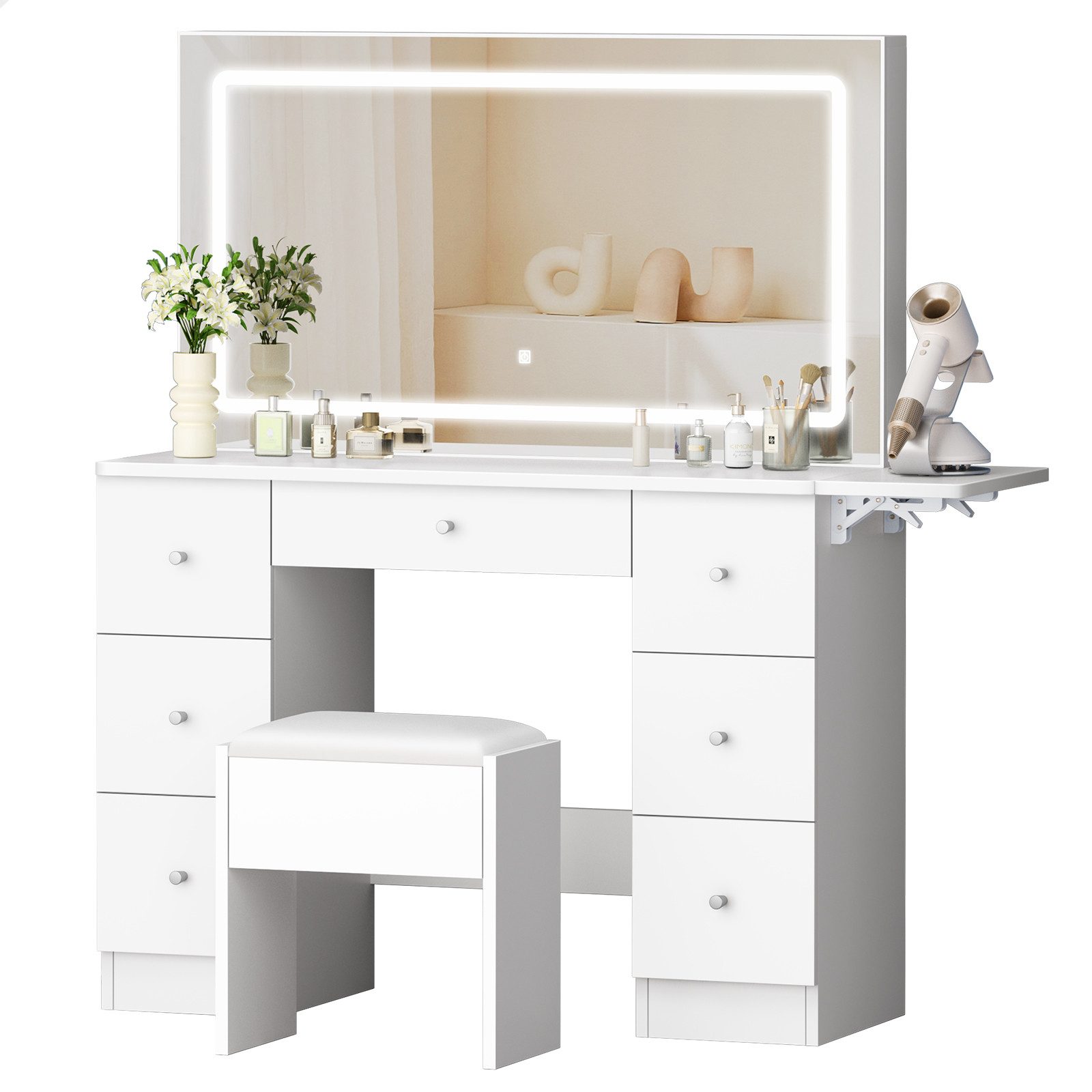 ALFORDSON Schminktisch mit LED-Spiegel, 7 Schubladen und Steckdosen, Schmin günstig online kaufen