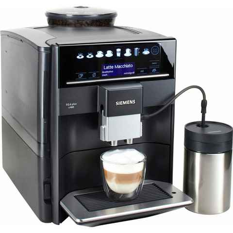 SIEMENS Kaffeevollautomat EQ6 plus s400 TE654509DE, Doppeltassenfunktion, Keramikmahlwerk, viele Kaffeespezialitäten, automatische Dampfreinigung, saphirschwarz