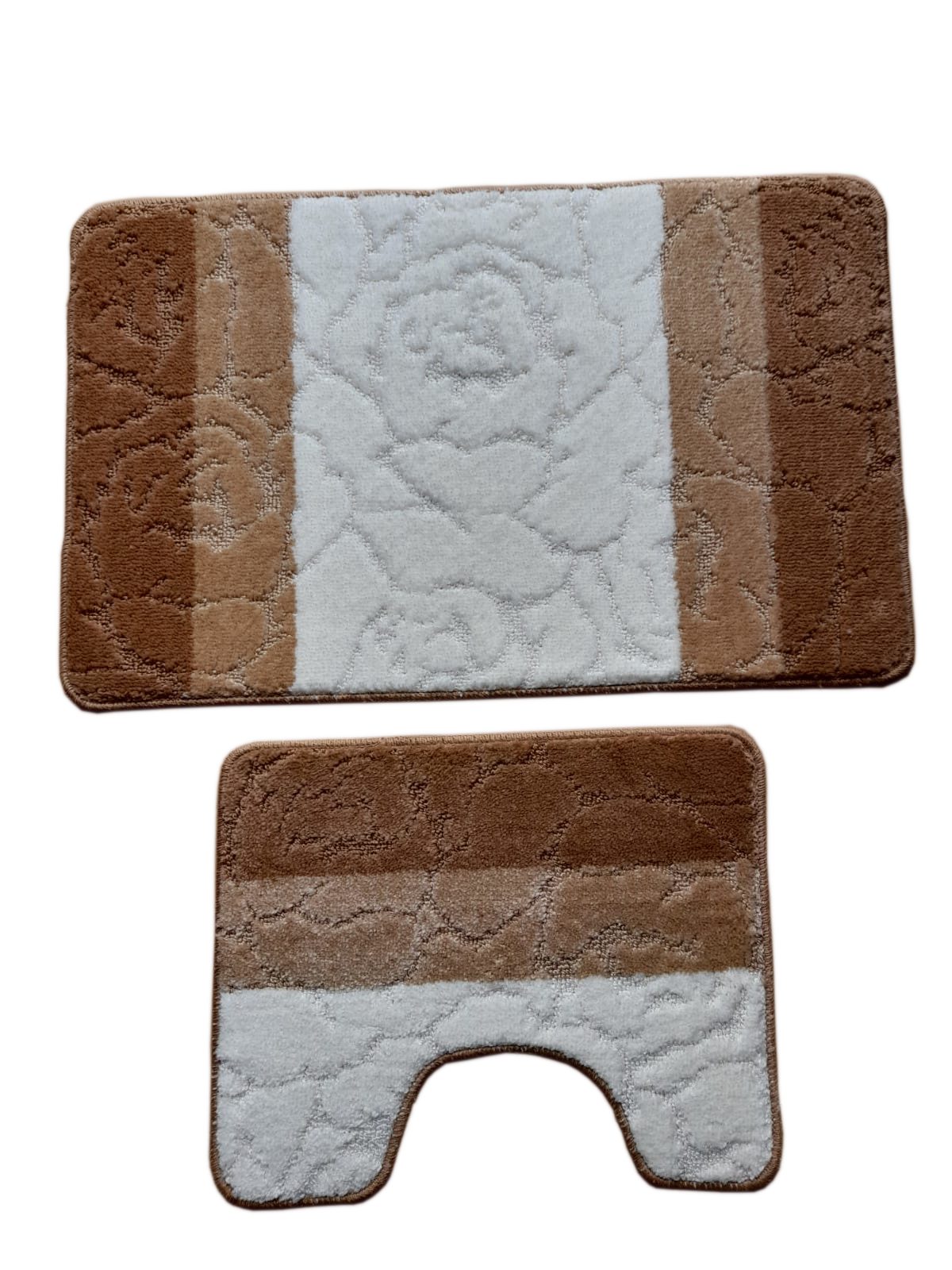 oKu-Tex Badematte Badgarnitur 2-teilig mit Ausschnitt, weich & rutschfest, fußbodenheizungsgeeignet, strapazierfähig, Polypropylen, WC-Vorleger Set mit Ausschnitt, weicher Flor, waschbar, flauschig