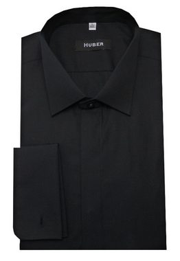 Huber Hemden Smokinghemd HU-1351 Slim Fit-Tailliert Flügelkragen Fliege schwarz/grau Mansch.knopf