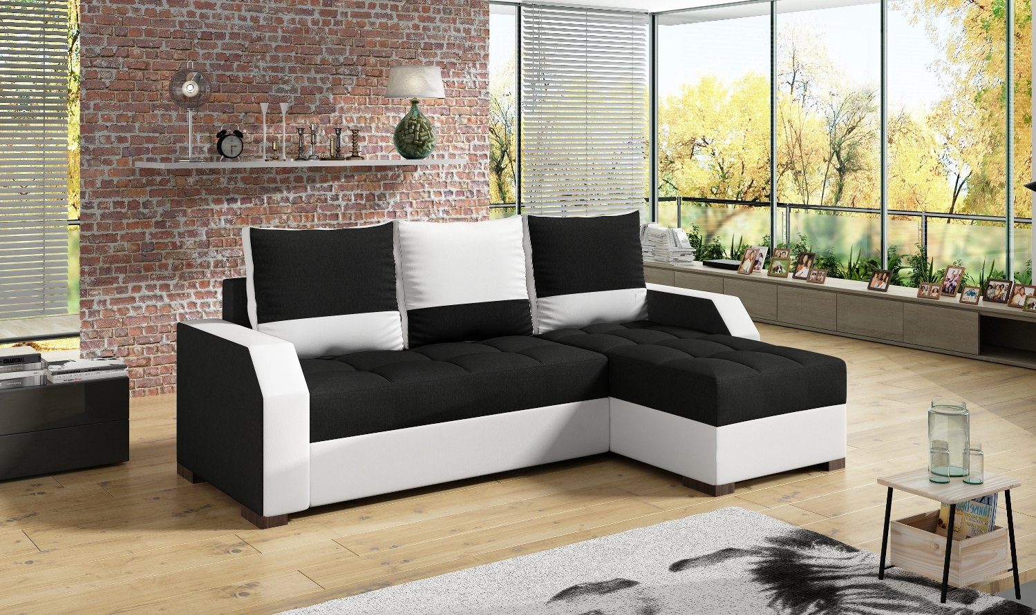 Ecksofa, Weiß Sofas Couch / Leder Textil JVmoebel Polster Schwarz Couchen Ecksofa Bettfunktion Design
