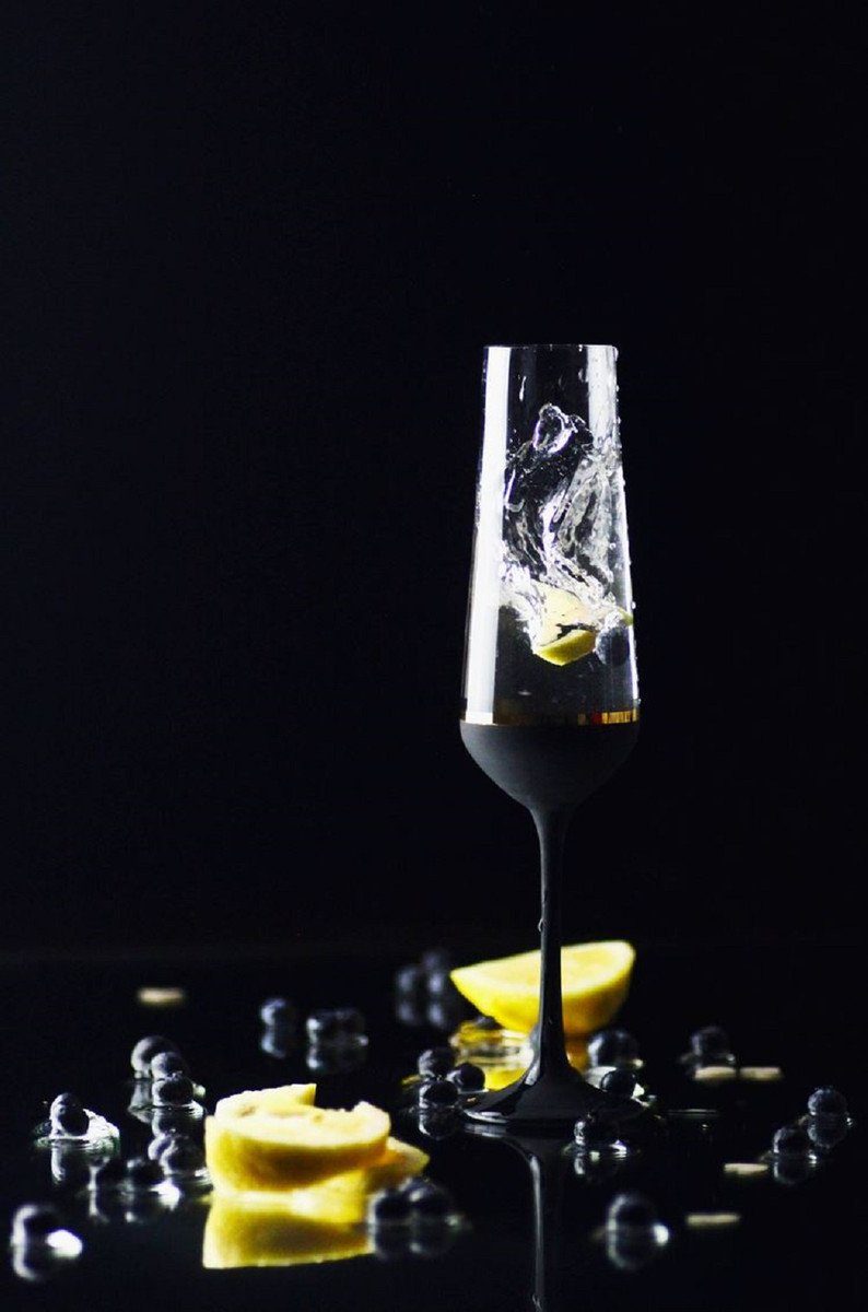 Champagnerglas Luxus Champagnerglas 6er Set Schwarz / Gold Ø 6,5 x H. 26,5 cm - Handgefertigte und handbemalte Champagnergläser - Hotel & Restaurant Accessoires - Luxus Qualität