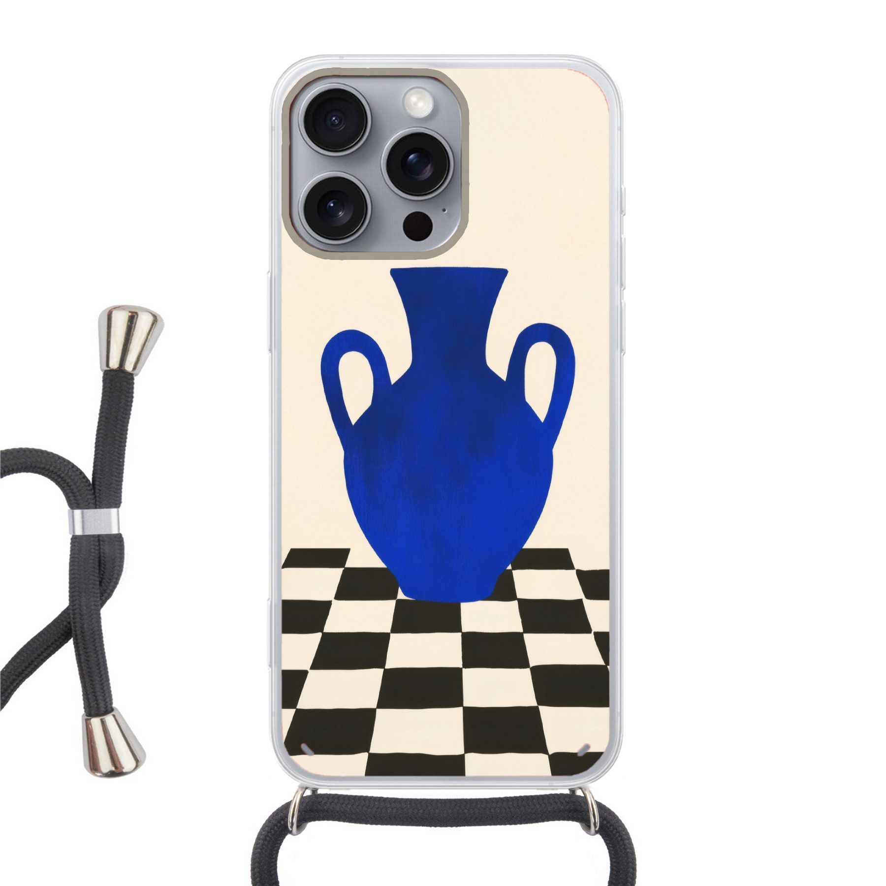 MuchoWow Handyhülle für Apple iPhone 16 Pro Max Vase - Blau - Blockiert - Modern, Tragbare Handyhüllen mit Kette zum umhängen, Handykette Handyband