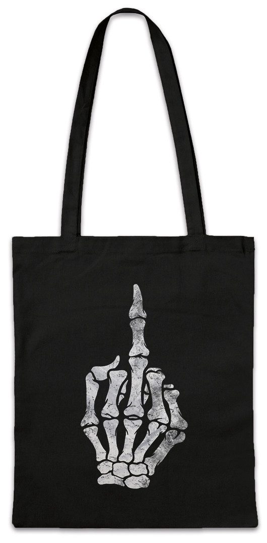 Beuteltasche Skeleton Middle Finger Stofftasche kelett Knochen Gothic Punk Batcave