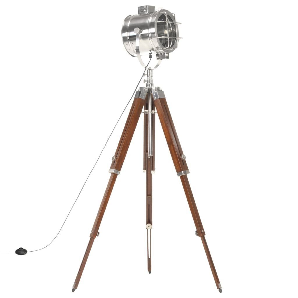 vidaXL Stehlampe aus Massivholz, Metall in Dunkles Holz und Silbern