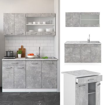 Livinity® Küchenzeile R-Line, Beton/Weiß, 140 cm, AP Anthrazit