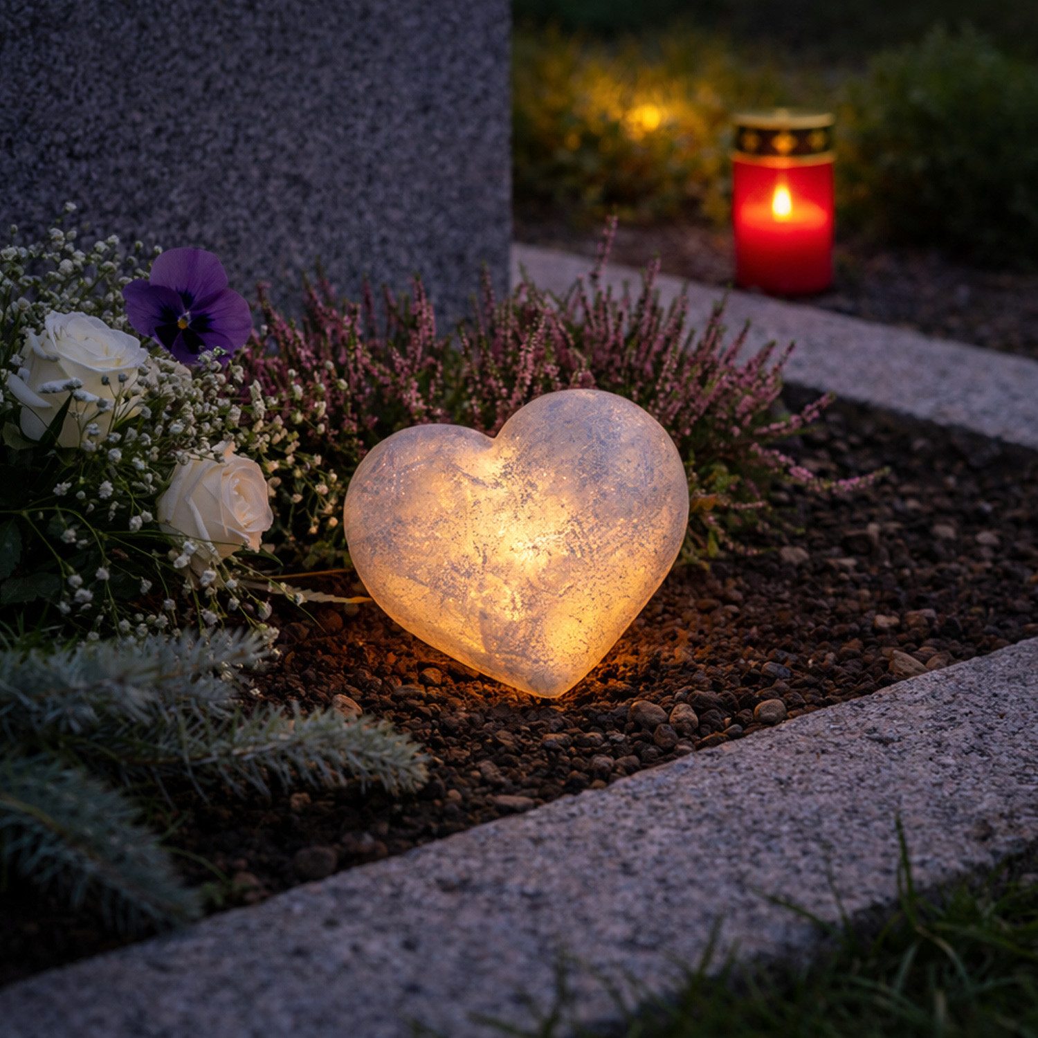 MARELIDA LED Dekolicht LED Herz Leuchtherz Grabherz Dekoherz Muttertag 13cm Timer Grabschmuck, LED Classic, warmweiß (2100K bis 3000K)