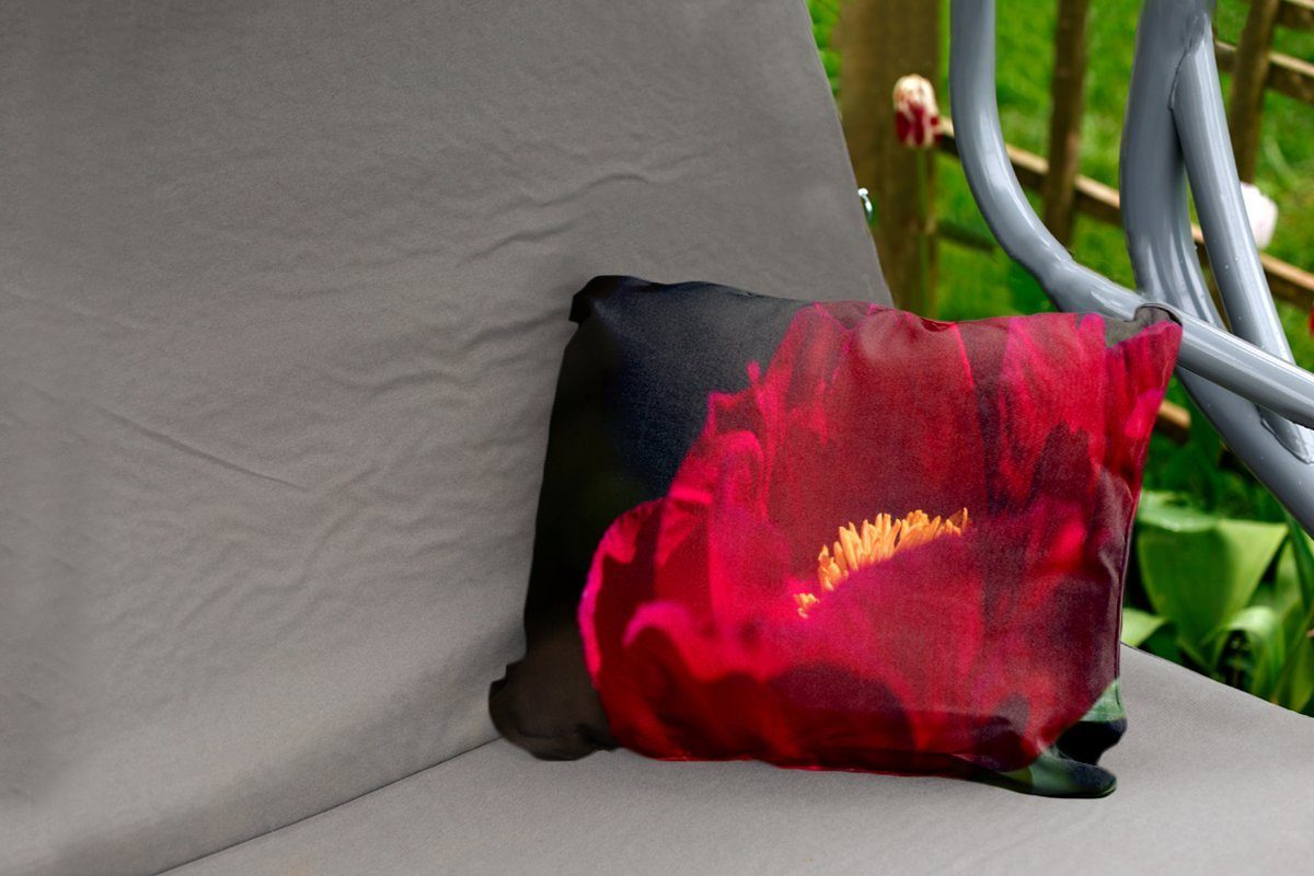 MuchoWow Outdoor-Dekorationskissen, Kissenhülle Bild Ein Dekokissen roten Polyester, Dekokissenbezug, Pfingstrose, einer