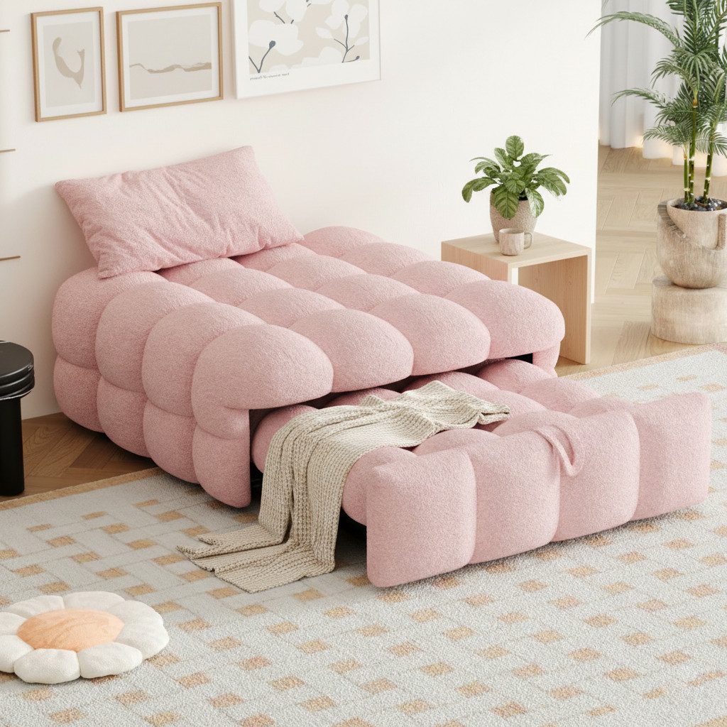 HAUSS SPOLE Schlafsofa 2-in-1-Fußhocker, Ausziehbares Schlafsofa, Teddy-Sto günstig online kaufen